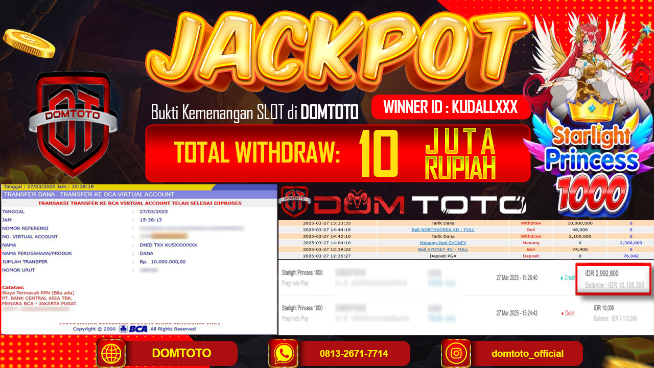 JACKPOT SLOT STARLIGHT PRINCESS 27 MARET 2025